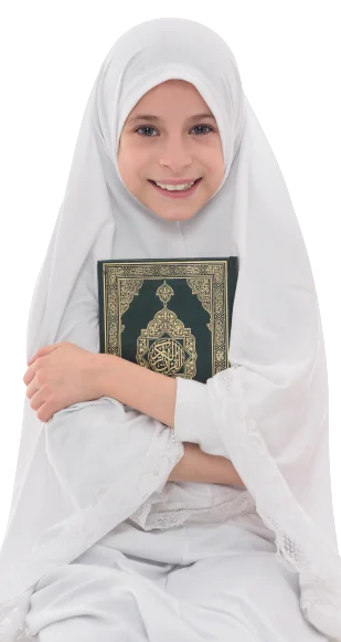 a cute Muslim kid girl with Quran Majeed